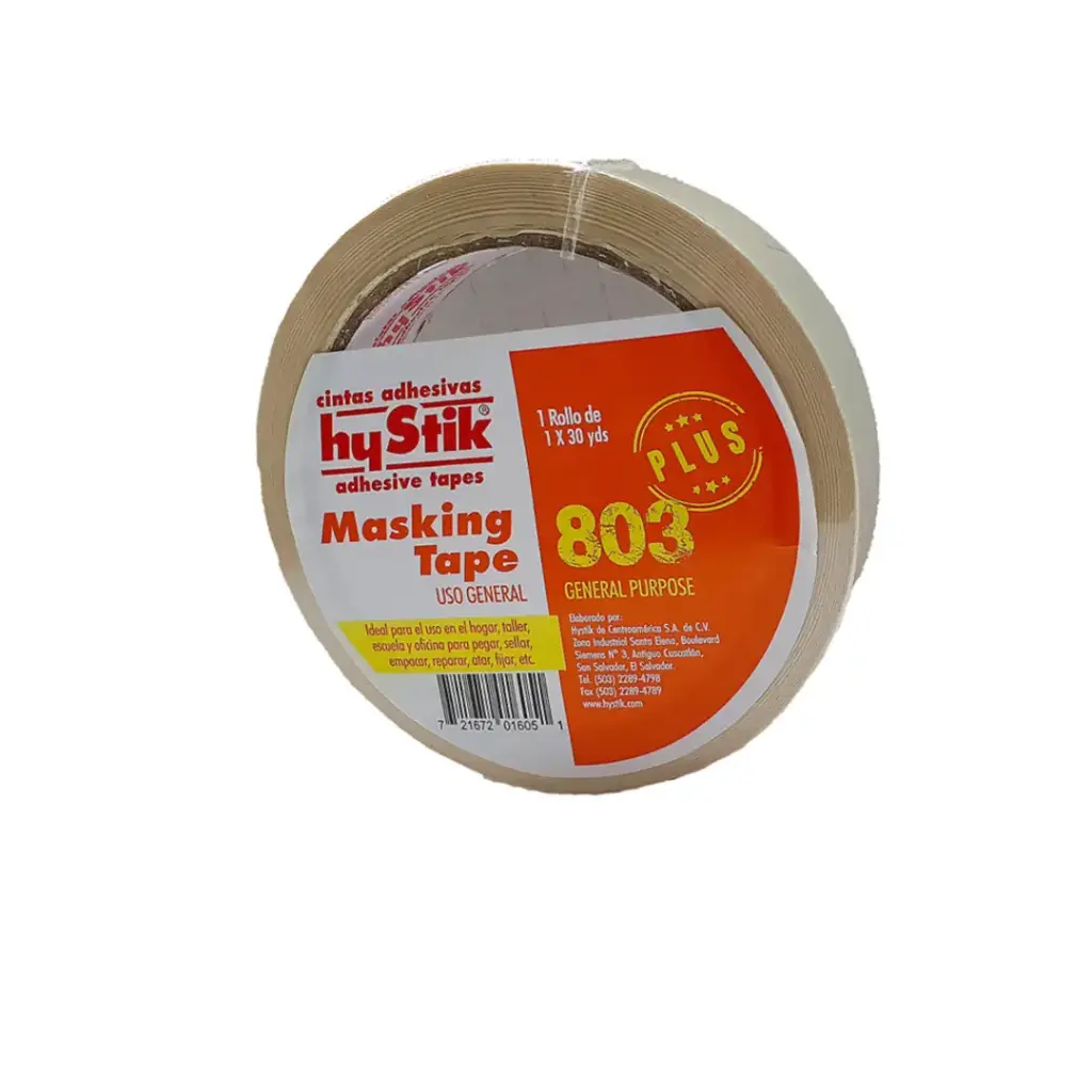 Cinta masking tape de 3/4" x 25 yardas Hystik 803 uso general